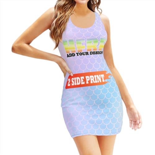 Custom Tight Dress for Women Personalized Dress with Logo Text Photo Custom Tank Dress Print Scoop Neck Sleeveless Sexy Dress Skin Tight Dress Small