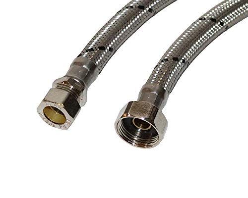 Aumix x2 (Pair) 15mm x 3/4” inch 12mm Bore 300mm Flexible Braided Pipe Tap Connector Hose WRAS Approved