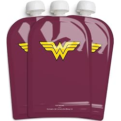 Herobility DC Comic Food Pouch 180 ml / 6 Fl Oz - Squeeze Pouches for Baby, Reusable, Sustainable, Leak-Proof Design, Double Zip-Lock, BPA-Free - Pack of 3
