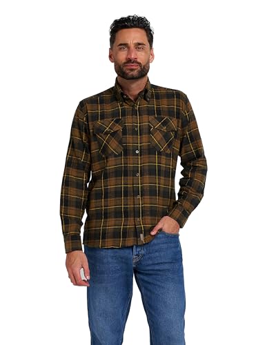 Image of JACK PYKE Flannel Shirt for Men, 100% Cotton Checked Button-Down Collar Lightweight Country Casual Shirt with 2 Chest Pockets and Adjustable Cuffs Ideal Everyday Wear - Brown,Medium
