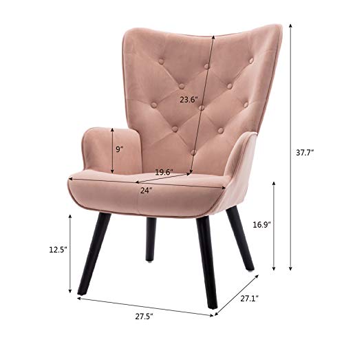 Dolonm Velvet Accent Chair Modern Tufted Button Wingback Vanity Chair With Arms Upholstered Tall Back Desk Chair With Solid Wood Legs For Living Room Bedroom Waiting Room(Dusty Pink) #TOP5