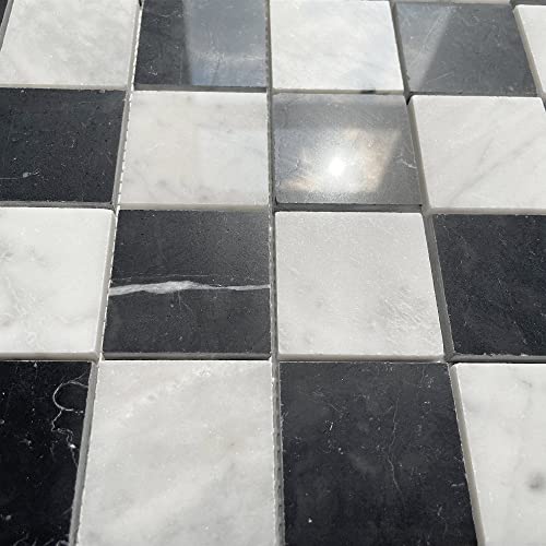 Stone Center Online Carrara White & Nero Marquina Black Marble 2x2 Checkerboard Mosaic Tile Polished Kitchen Bath Wall Floor Backsplash Shower (1 Sheet)