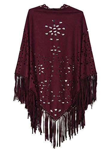 Women's Choies Women's Suedette Laser Cut Fringed Cape Coat Shawl Wrap Scarf