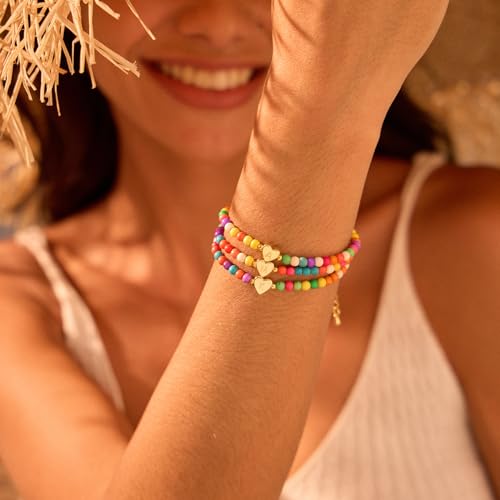 Colorful Initial Bracelets for Women Teen Trendy Beaded Heart Initial Letter A-Z Charm Boho Bracelet Dainty Personalized Cute Jewelry Gifts3
