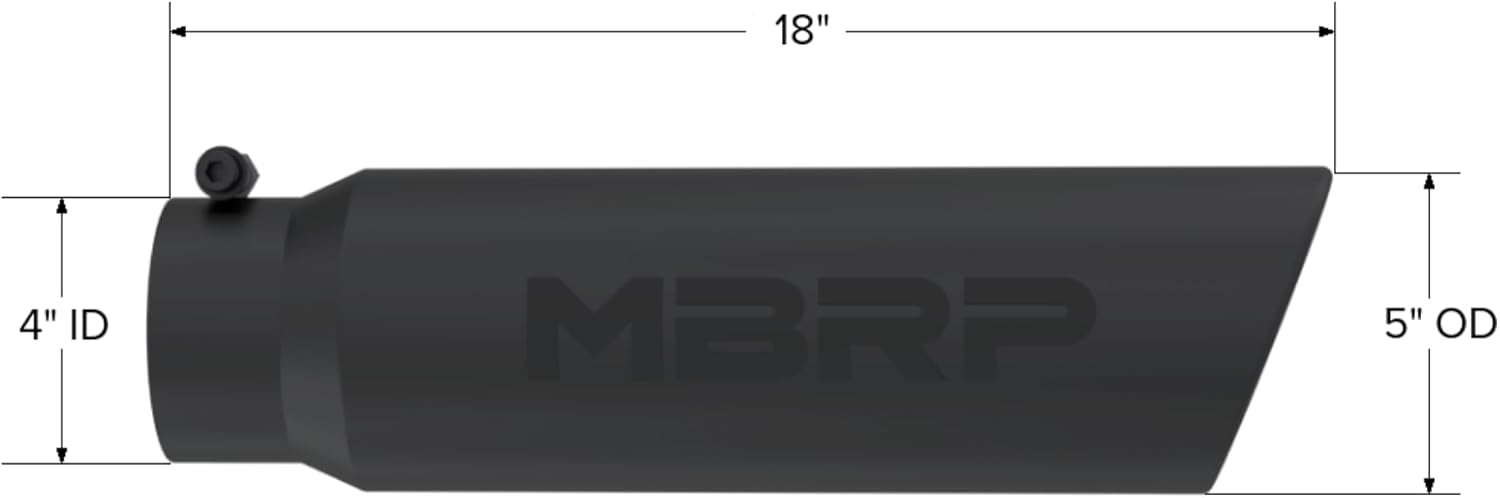MBRP Universal 5in OD Angled Rolled End 4in Inlet 18in Lgth Black Finish Exhaust Tip