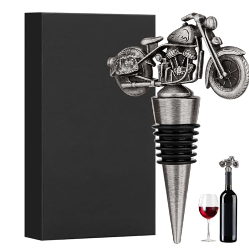 Hengrongshen Hengongshen Motocicleta Víno Botella Tapón, Plata Tapón para Botellas de Vino para Motoregalos para Moteros, Regalo día del Padre Regalo Personalizado Hombre