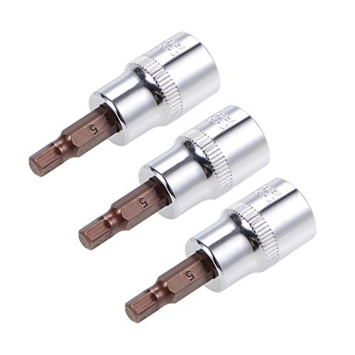 Image of sourcing map 3pcs 3/8" Drive x H5 (5mm) Hex Bit Socket, S2 Steel Bits CR-V Sockets 38mm Length Use with Ratchet Wrench, Slide Bar, Extension Rod