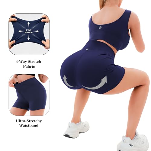 Pobodo High V-Waist Sports Shorts (US, Alpha, Large, Regular, Regular, Navy) — view 6