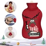 2L Wärmeflasche,Wärmflasche tier,wärmflasche mit bezug tier,Abnehmbare und waschbare Wärmflasche,Geeignet zum Warmhalten im Winter und zum Verschenken von Freunden und Familie im Winter. (Elch)
