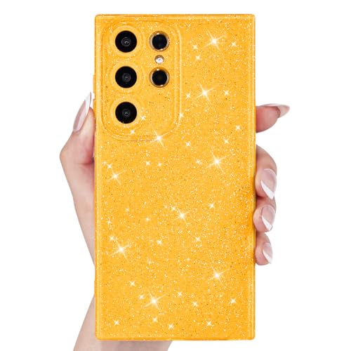 Svanove for Samsung S21 Ultra Case Glitter, Sparkly Girly Cute Bling Sparkle Shiny Shimmer Bright Phone Case for Women Girls, Glittery Thin Slim Jelly Soft Silicone Rubber Gel Plastic Cover, Yellow