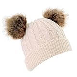 Yolyoo Fashion Winter Beanie Hat for Kids Baby,Knitted Warm Faux Fur Pompom Toddler Hat for Gils Boys White