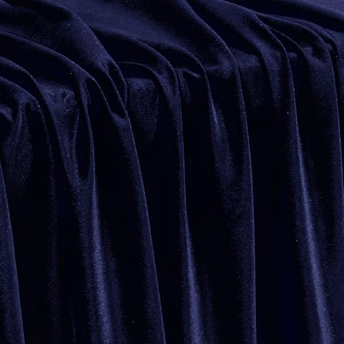 KKJIAF Navy Blue Stretch Velvet Fabric 60 Inch Wide, 5 Yard Soft Stretchy Fabric for Sewing Clothes, Apparel, Costume, Crafts - 90% Polyester 10% Spandex