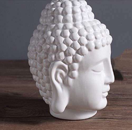 Miniatura 4 de Decoración de cabeza de Buda de cerámica, estatuas religiosas, colección de decoración para el hogar y la oficina (blanco mate)