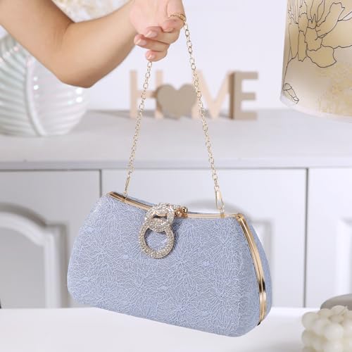 Image of Dreubea Women's Fashion Evening Bag Rhinestone Decrated Clutch Handbag with Chain