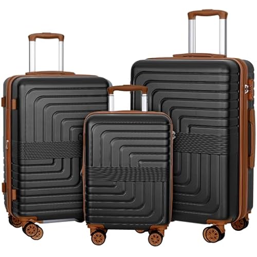 Romswi 3-Piece Expandable Luggage Set 20/24/28 Inch, Spinner Hardshell Lightweight Suitcases with TSA Lock, YKK, Checked & Carry On Luggage Set, Black
