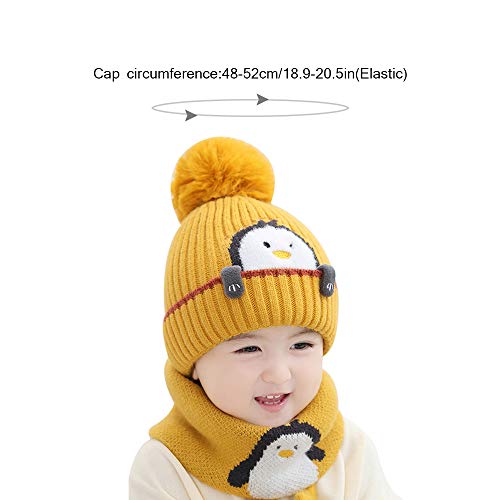 Toddler Winter Beanie Hat Scraf Set, Cute Cartoon Penguin Knitted Hats Soft Warm Infant Hat With Pompom For Baby Boys And Girls 1-3 Years (Yellow) #TOP1