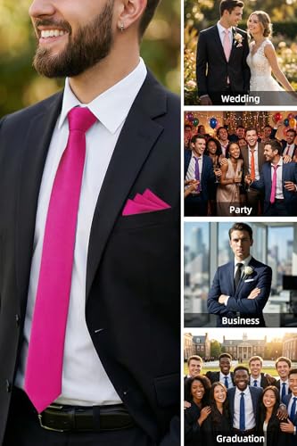 Image of HISDERN Mens Ties Solid Color Ties for Men Formal Necktie with Pocket Square Set Satin Silk Neck Tie Handkerchiefs Set