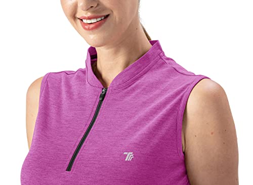 Foto von YSENTO Damen Poloshirt Ärmelloses Golf Tennis Shirt Quick Dry Leicht Sport Oberteile Polohemd Tanktops mit Kragen(Lila,L)