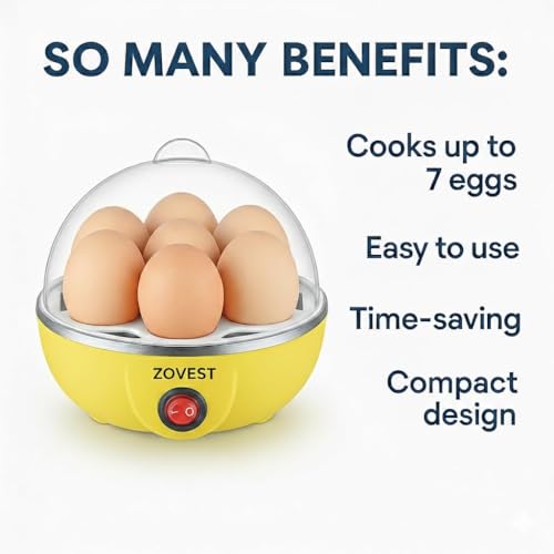 Image of Egg Boiler Electric Automatic Off 7 Egg Poacher For Steaming, Cooking, Boiling And Frying, 350 Watts (YELLOW)