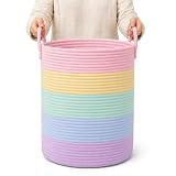 OrganiHaus Cesto Portabiancheria Grande, Cesto in Corda di Cotone, Cesta Portabiancheria Bambini, Cesta Porta Coperte da Salotto, Cesta Biancheria Sporca, Cesto Intrecciato, Arcobaleno 38x45 cm