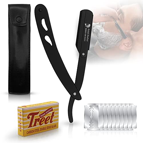 Navaja afeitar Barbero Profesional con 10 cuchillas de doble filo - Navaja de afeitar hombre con Estuche y cuchillas - Navaja de afeitar clásica para peluqueros Cover