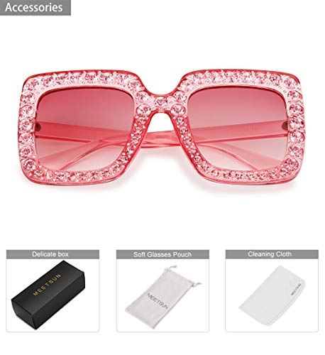 Meetsun Sunglasses For Women Oversized Square Luxury Crystal Frame Designer Fashion Glasses (Pink-Gradient, 67) #TOP5