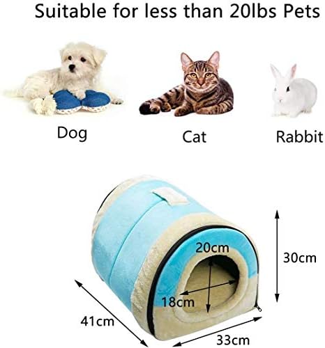 Hollypet Cat Bed Dog Bed Self-Warming 2-in-1 Foldable Pet Bed for Cats and Small Dogs Pet Tent Cave Bed, Crystal Velvet Indoor Outdoor, Light Blue