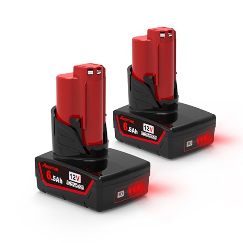 Image of Ahomtikk Replacement for Milwaukee 12V Battery 6.5Ah, for Milwaukee M 12 Battery 48-11-2401 48-11-2411 48-11-2412 48-11-2420 48-11-2440 with Power Indicator (2 Pack)
