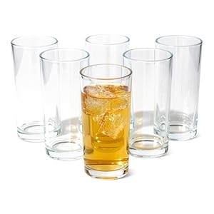 Amazon Basics Drinking Glasses, 6-Piece Set, 444ml, Dishwasher-Safe