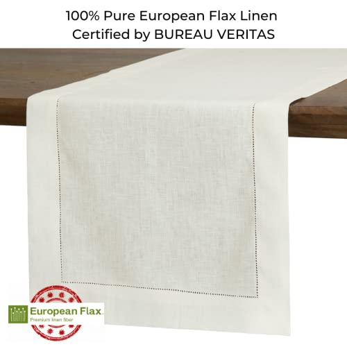 D'moksha Vanilla Cream Table Runner 14 X 120 Inch, 100% Pure Linen Hemstitch Christmas Table Runner 120 Inches Long, Perfect For Fall, Thanksgiving, Wedding, Party, Easy Care Machine Washable #TOP1