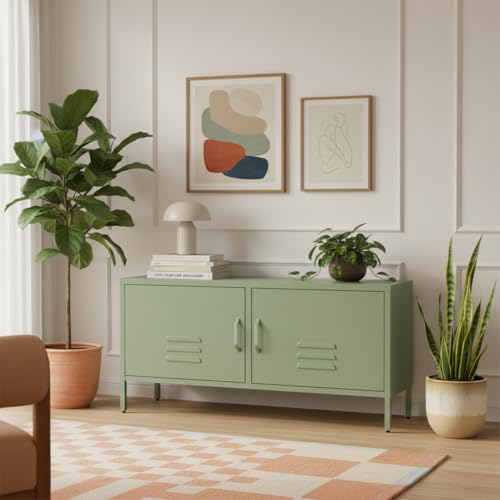 skølm Atria Lowboard aus Metall – TV Schrank in Mintgrün –...