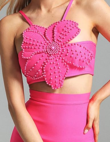 Summer Two Piece Skirt Set for Women Pearl Pink Halter Top Pink 2 Piece Set for Women High Waist Bodycon Dress4