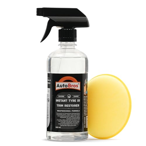 Image of AutoBros Instant Tyre & Trim Shine Restorer 500ml with Applicator Pad | Extreme Black Shine & Hydrophobic Coating | Long-Lasting Protection for Tyres | Non-Greasy Tyre Polish for Car
