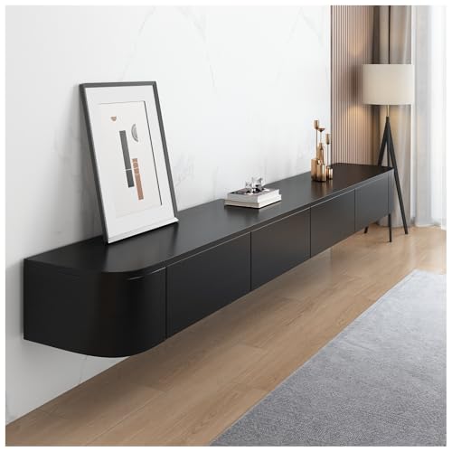 Meuble TV mural flottant noir 140cm moderne pour salon