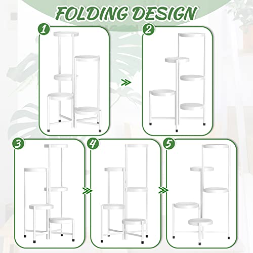 Idavosic.ly 5 Tier Metal Plant Stand Shelf For Indoor Outdoor, Rustproof Corner Flower Pot Holder Stand, Multi-Tier Foldable Planter Rack Display Shelves For Patio Living Room Balcony Office (White) #TOP4