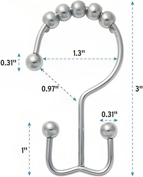Miniatura 5 de Ganchos para cortina de ducha de acero inoxidable, de doble cara, fácil deslizamiento, diseño a prueba de óxido, juego decorativo de 12 rodillos de