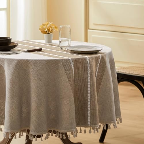 ZeeMart Contrast Linen Round Table Cloth 60 Inch Brown by ZeeMart - Used condition - Image 3