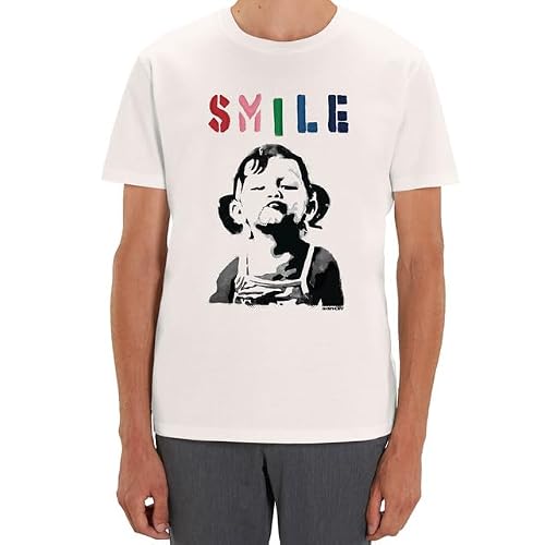 Banksy Smile Girl Graffiti Street Art - Camiseta de arte urbano clásico para hombre y mujer, blanco, 50