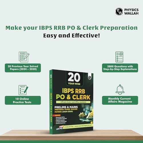 Image of PW 20 Yearwise IBPS RRB PO & Clerk Prelims & Mains Previous Years' Solved Papers PYQ (2024-2020) For Exams 2025-26 | Officers Scale-l & Office Assistants | 10 Online Mock Tests