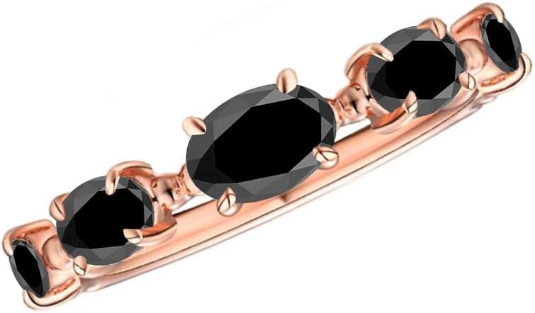Oval Shaped Five Stone Black Diamond Wedding Band For Women, 14K Gold Finish Black Diamond Wedding Engagement Ring, Ladies Stackable Diamond Ring