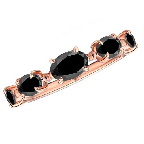 Oval Shaped Five Stone Black Diamond Band