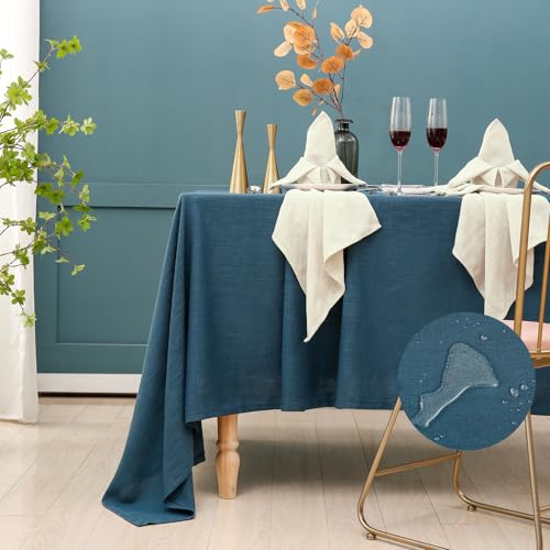 ZIWUROAD Blue Table Cloth for Rectangle Tables 60 x 120 Inch, Washable Waterproof Textured Linen Tablecloth, Classic Decorative Table Cover for Wedding, Farmhouse, Buffet, Party, Outdoor - Blue