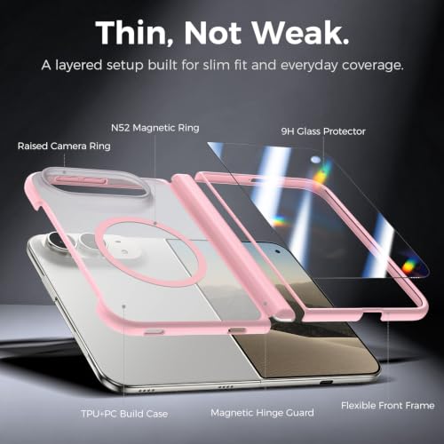 Slim for iPhone Duo Case Fit for MagSafe with Screen Protector, Pink | Hinge Protection, Translucent Matte Magnetic Back, 18FT Military Grade Drop Proof, Phone Case for iPhone Duo - image 6