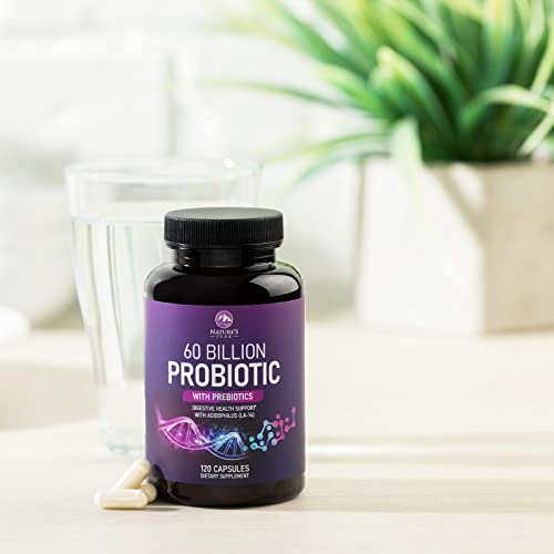 Probiotics, 60 Billion Cfu Per Serving, Probiotic With Prebiotics For Digestive & Immune Health Support For Women & Men - Nature's Supplement Is Shelf Stable, Soy, Dairy & Gluten Free - 120 Capsules #TOP7