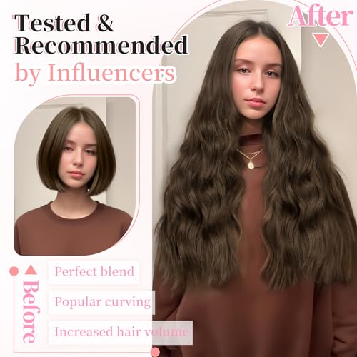 Image of KooKaStyle Clip in Synthetic Hair Extensions Long Wavy 4PCS Thick Hairpieces Chestnut Brown Fiber Double Weft Natural Hair Extensions 20 Inch for Women