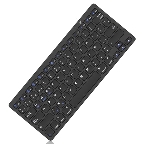 WAVATA Teclado Bluetooth Español, para iOS/iPad/iPhone/Android, Teclado Bluetooth para Samsung/Huawei/Windows y Cualquier Dispositivo con Bluetooth, Light Teclado Inalámbrico Portátil - Negro