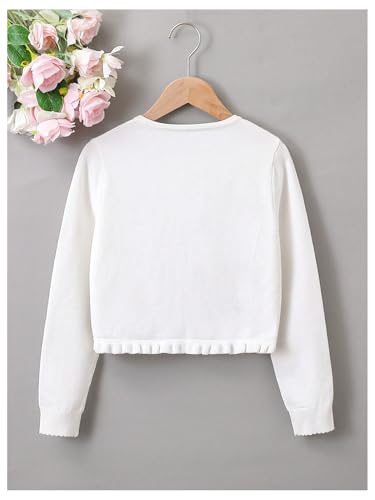 OYOANGLE Girl's Cropped Cardigan Sweater Swiss Dots Frill Trim Long Sleeve Knitted Bolero Shrug2