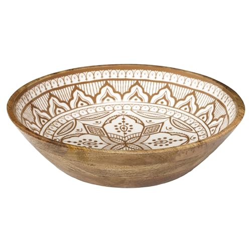 HOME DECO FACTORY, KA0570, Insalatiera in Terracotta in Legno di Mango Dune, Design Elegante e Moderno, Ideale per Insalate e Piatti, Misura 33 cm, Colori Bianco, Marrone, Arancione