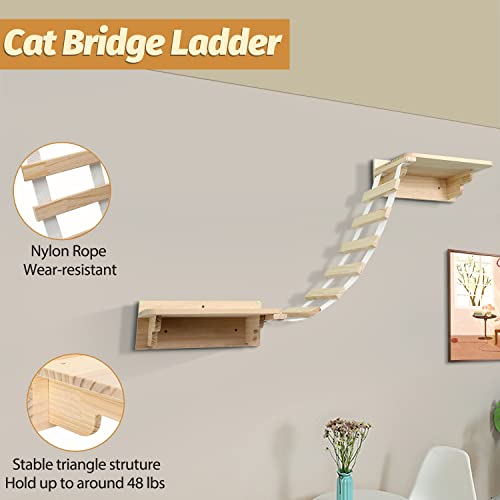Wall Mounted Cat Shelf Sets - Cats Wall Furniture Climbing Shelves Cat Hammock Perches Scratching Post Cat Activity Tree Climbing Bridge Ladder Steps Indoor #TOP2