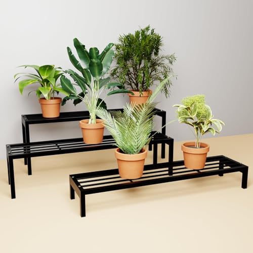 Image of Saifix Plant Stand for Balcony Rust Proof Metal 3 Tier Planters for Living Room Pot Stand For Outdoor and Indoor (Black, 69*25*38 cm)